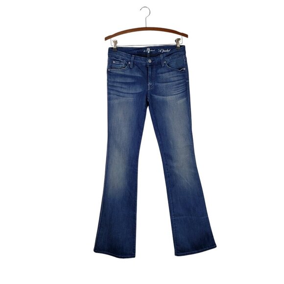 7 For All Mankind A Pocket Jeans Low Rise Flare Blue Denim Womens Size 27 - Picture 1 of 11